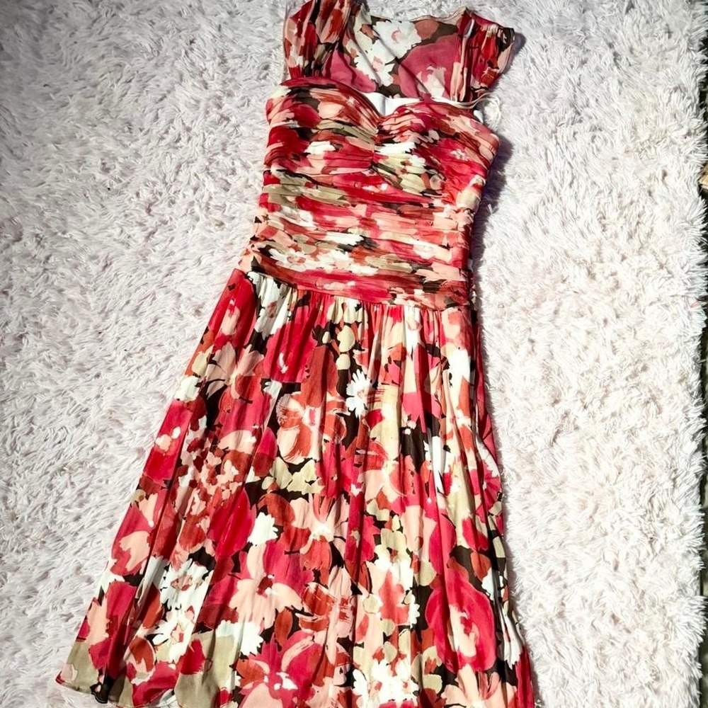 Red Floral Ruched Drop Waist Fairy Ethereal Goddess Sweetheart Dress Womens 16